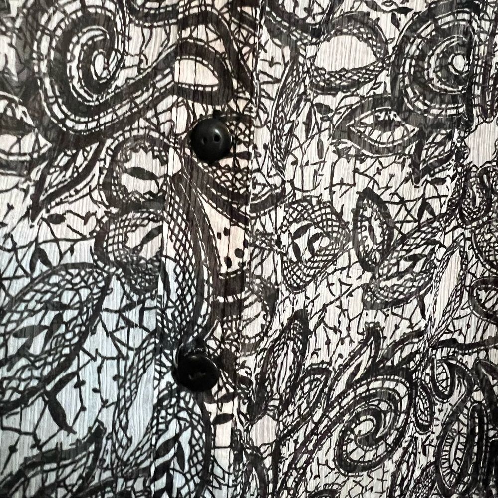 Coldwater Creek Blouse Size Large Sheer Black & White Lightweight Long Sleeves - Picture 5 of 7